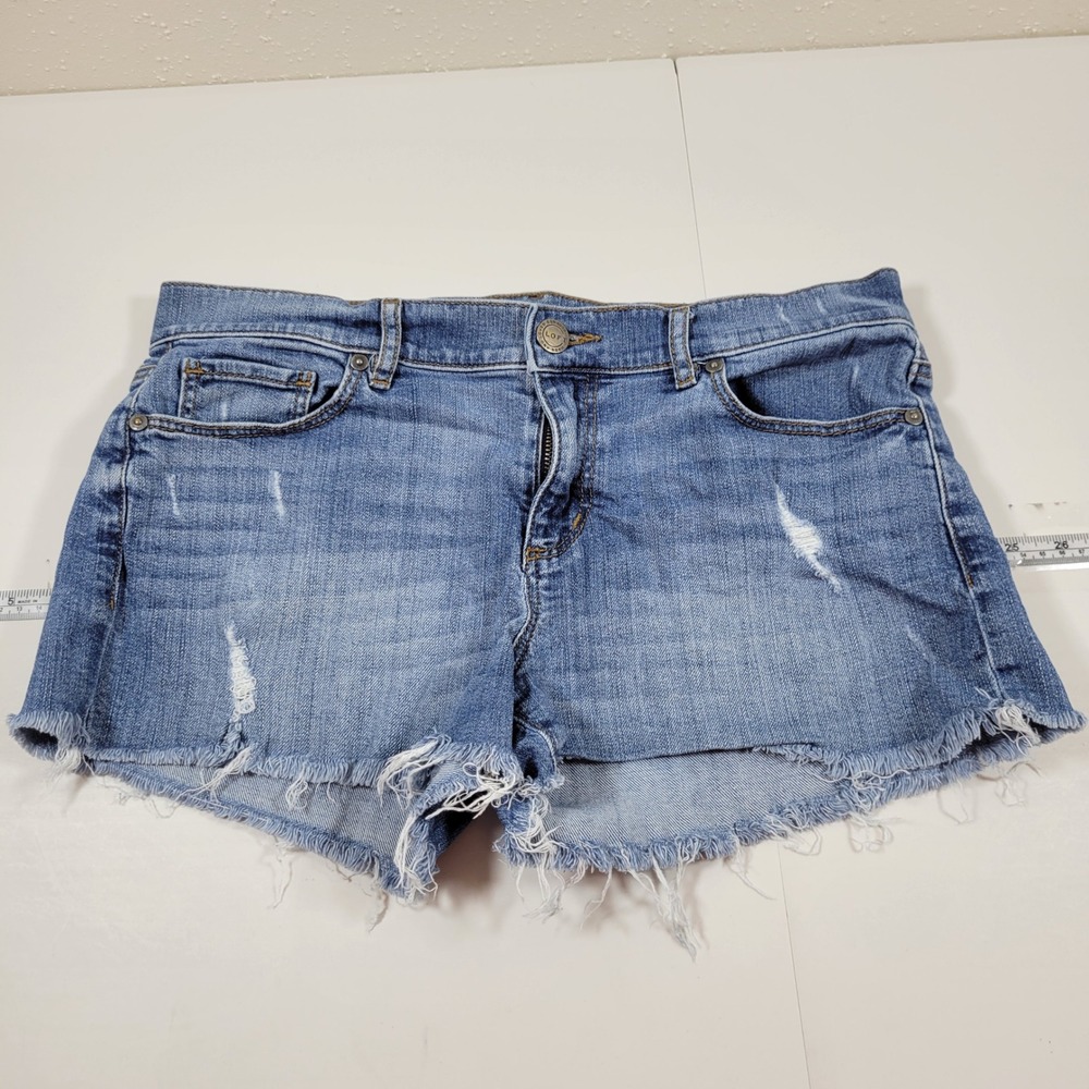Loft Denim Shorts Womens 6 Blue Excellent Distressed Raw Hem Outlet Medium Wash